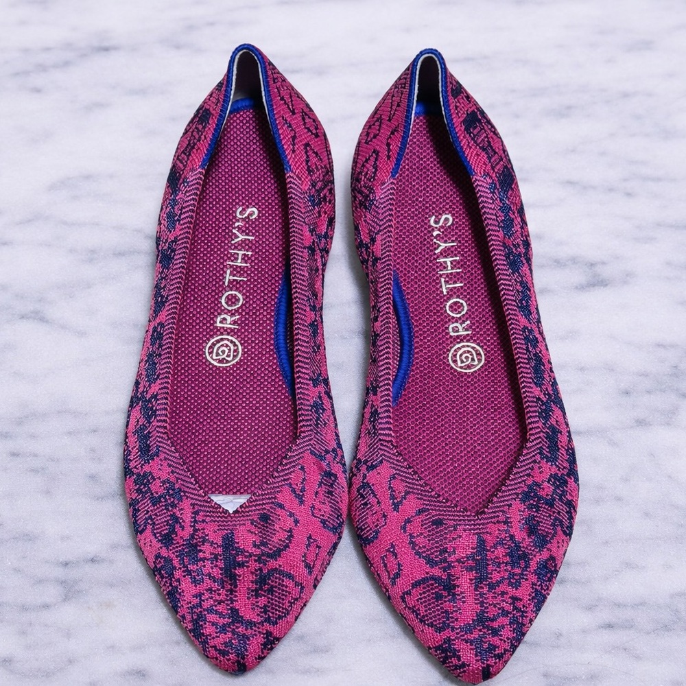 Rothy's Pink and Navy Leopard-Print Pointed-Toe Flats